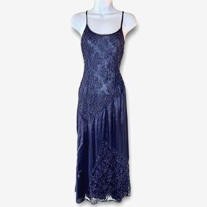 90s Vintage Beaded Sheer Lace Midi Dress Size L Fairy Ethereal Evening Gown Vamp